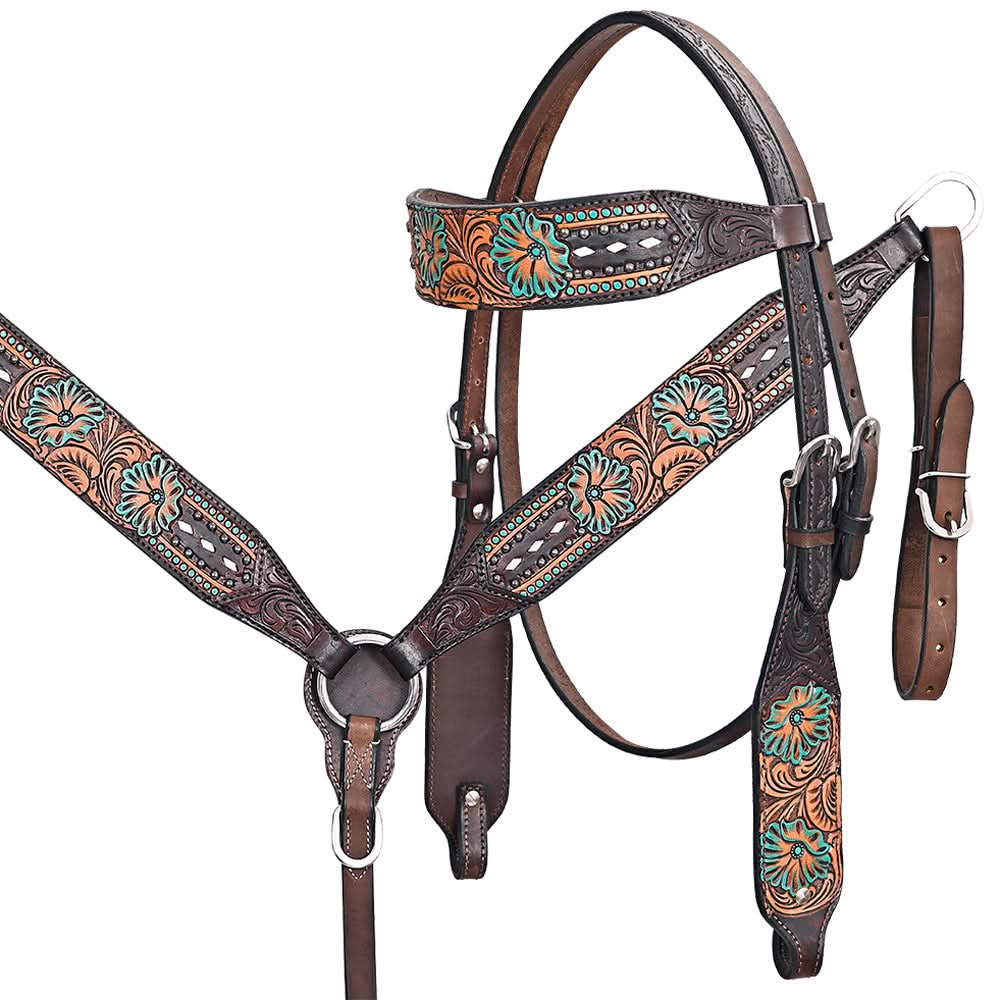 HILASON Western Horse Headstall Breast Collar Leather Brown