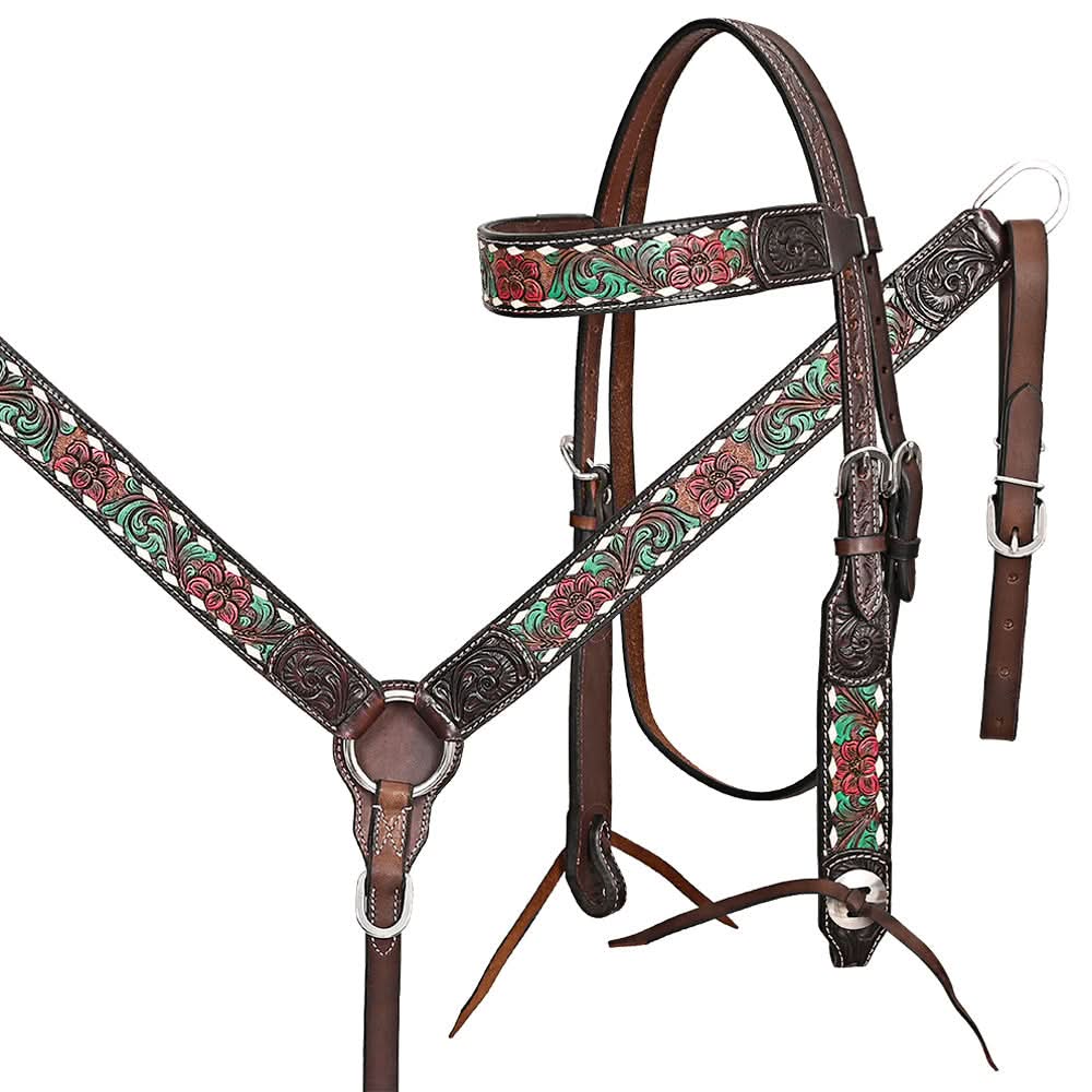 HILASON Western Horse Headstall Breast Collar Leather Brown