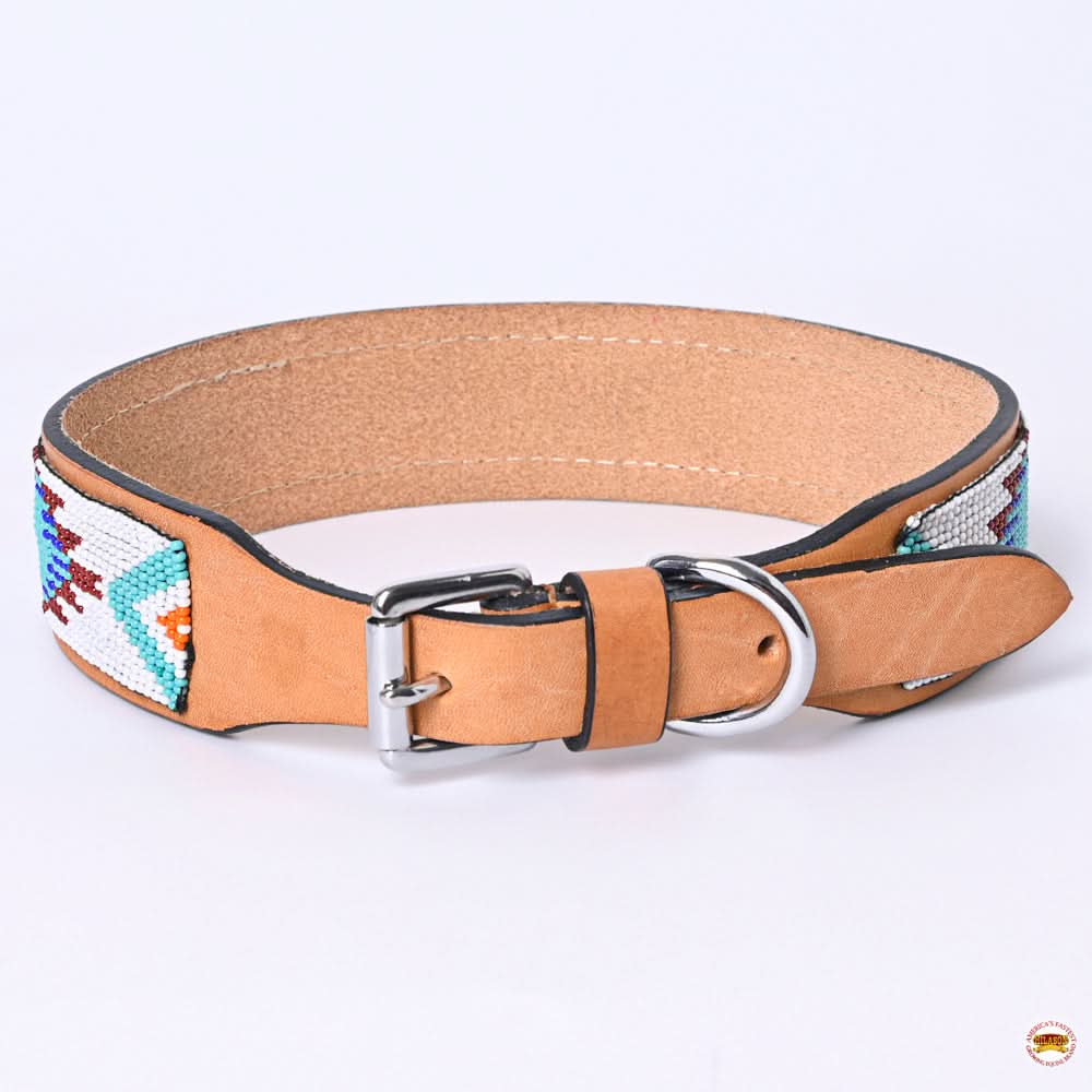Hilason Western Style Heavy Duty Beaded American Leather Pet Dog Collar