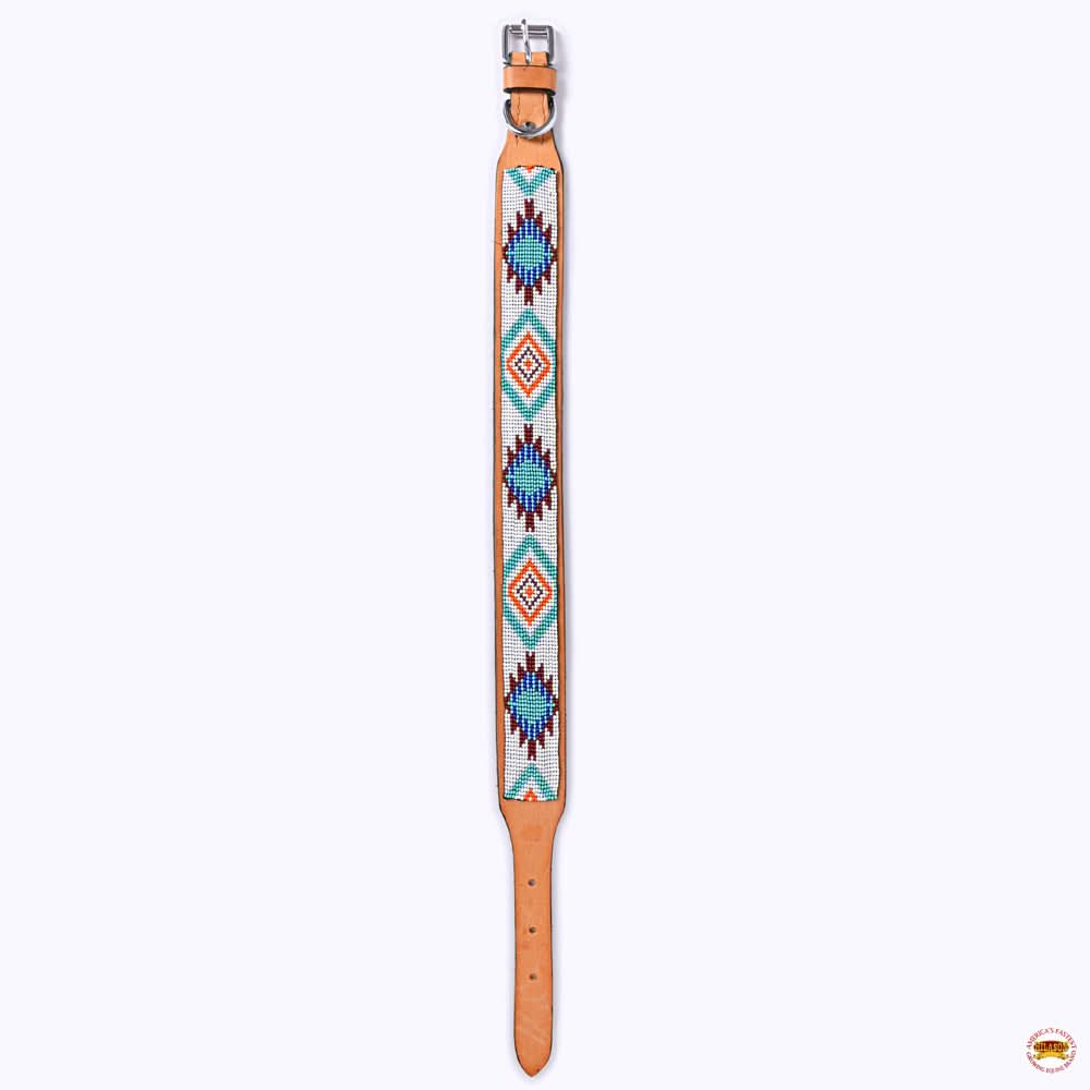 Hilason Western Style Heavy Duty Beaded American Leather Pet Dog Collar