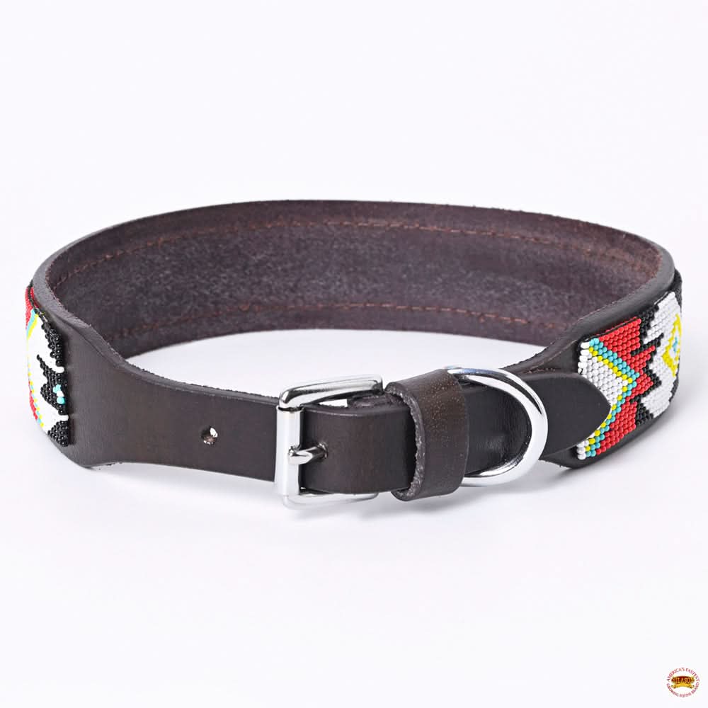 Hilason Western Style Heavy Duty Beaded American Leather Pet Dog Collar