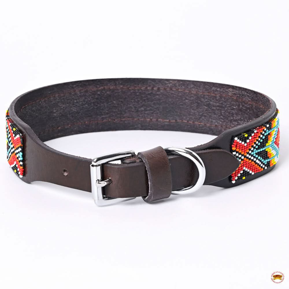 Hilason Western Style Heavy Duty Beaded American Leather Pet Dog Collar