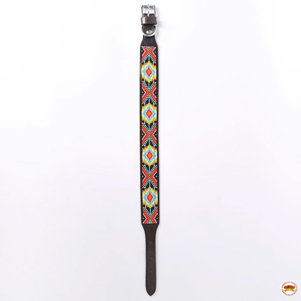 Hilason Western Style Heavy Duty Beaded American Leather Pet Dog Collar