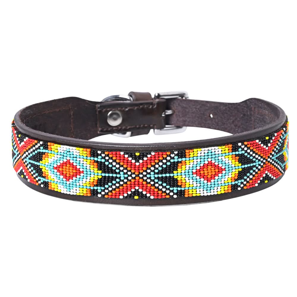 Hilason Western Style Heavy Duty Beaded American Leather Pet Dog Collar