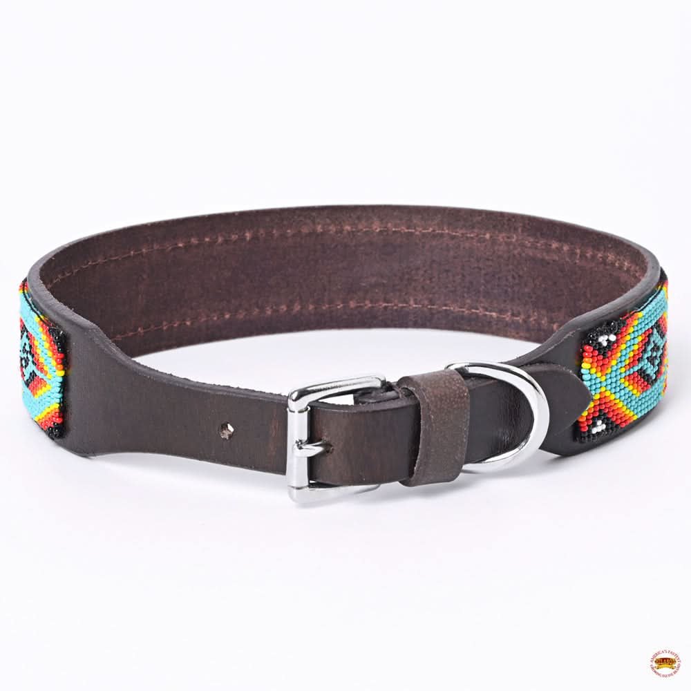Hilason Western Style Heavy Duty Beaded American Leather Pet Dog Collar