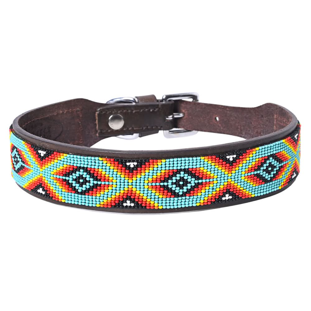 Hilason Western Style Heavy Duty Beaded American Leather Pet Dog Collar