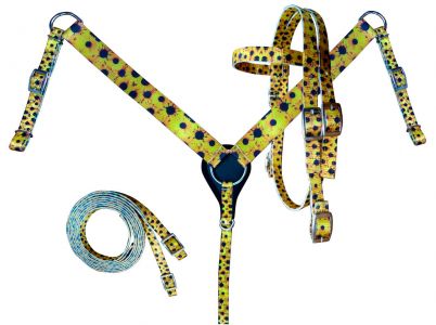 PONY SIZE Nylon Headstall Or  Breastcollar With Sunflower Print Design