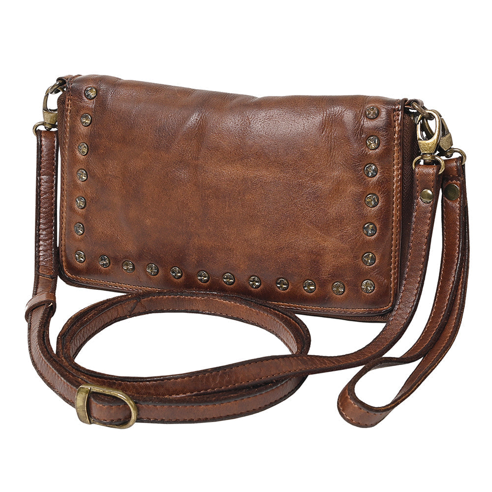 Spaghetti Western Swc195Brn Wallet Vintage Handmade Drum Dyed Genuine European Cowhide Leather Women Bag Western Handbag Purse