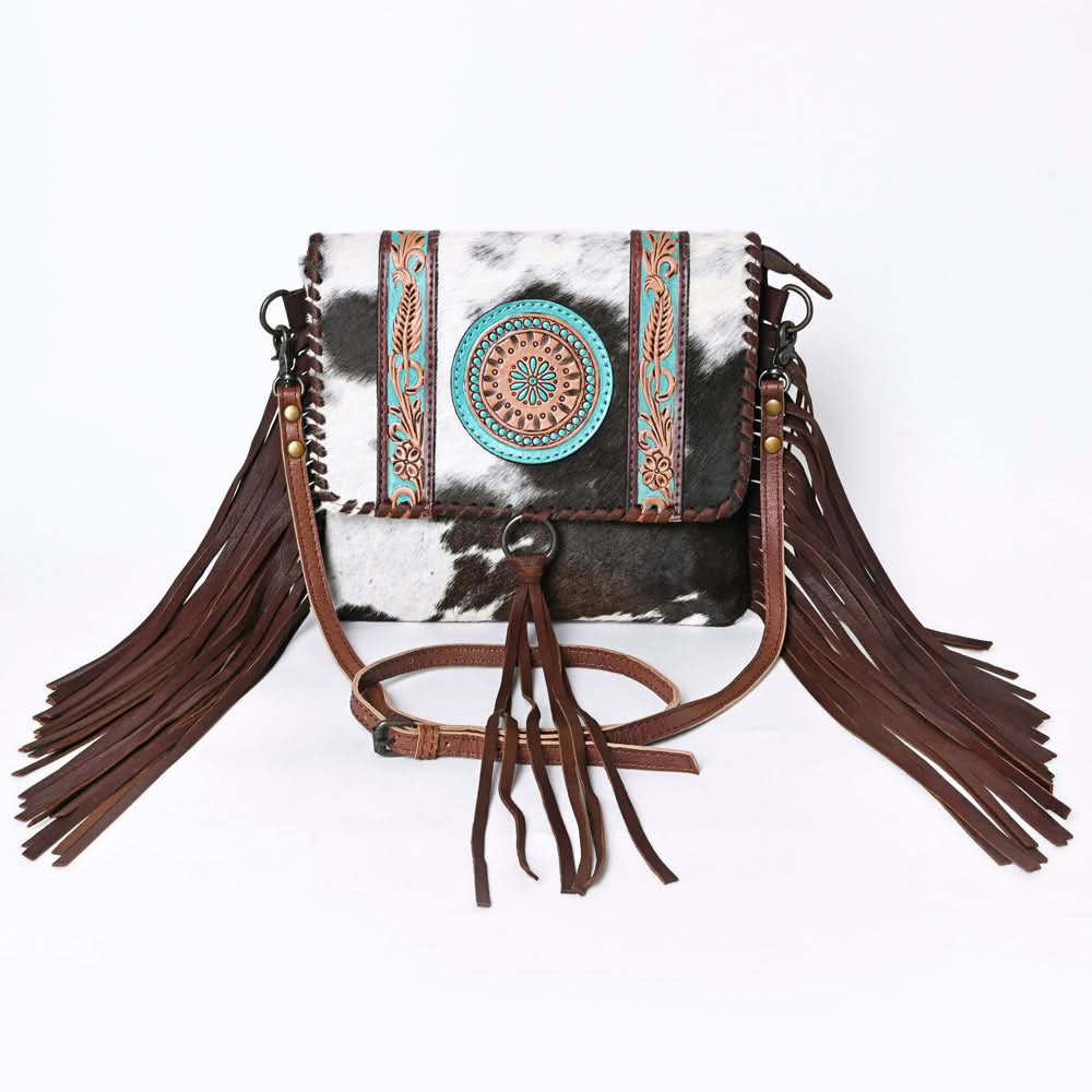 OHLAY KBG280 Cross Body Hand Tooled Hair-On Genuine Leather women bag western handbag purse