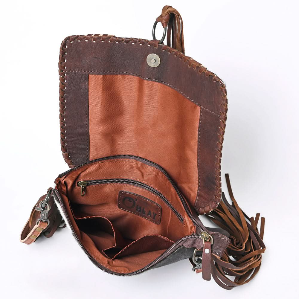 OHLAY KBG280 Cross Body Hand Tooled Hair-On Genuine Leather women bag western handbag purse