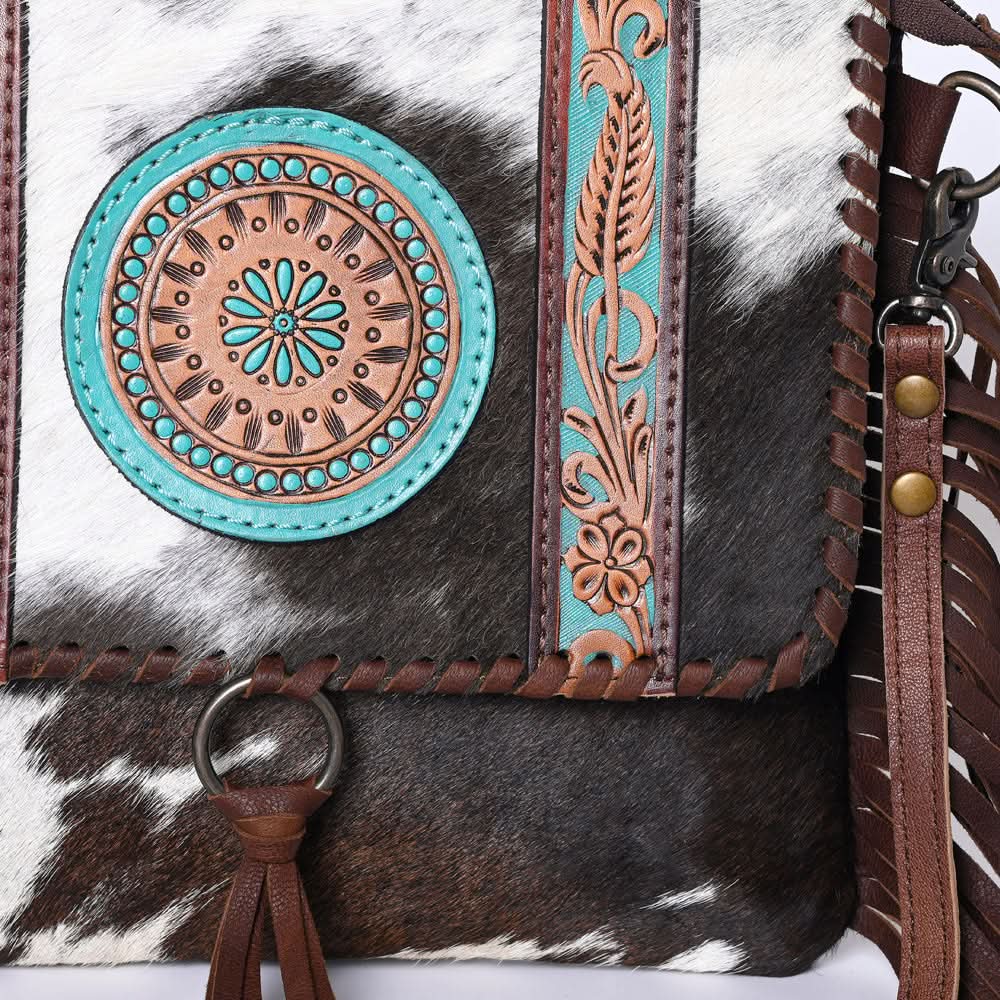 OHLAY KBG280 Cross Body Hand Tooled Hair-On Genuine Leather women bag western handbag purse
