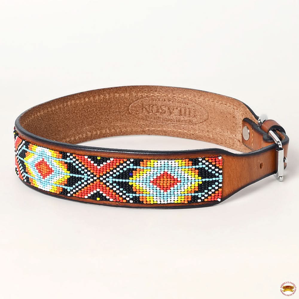 Hilason Western Style Heavy Duty Beaded American Leather Pet Dog Collar