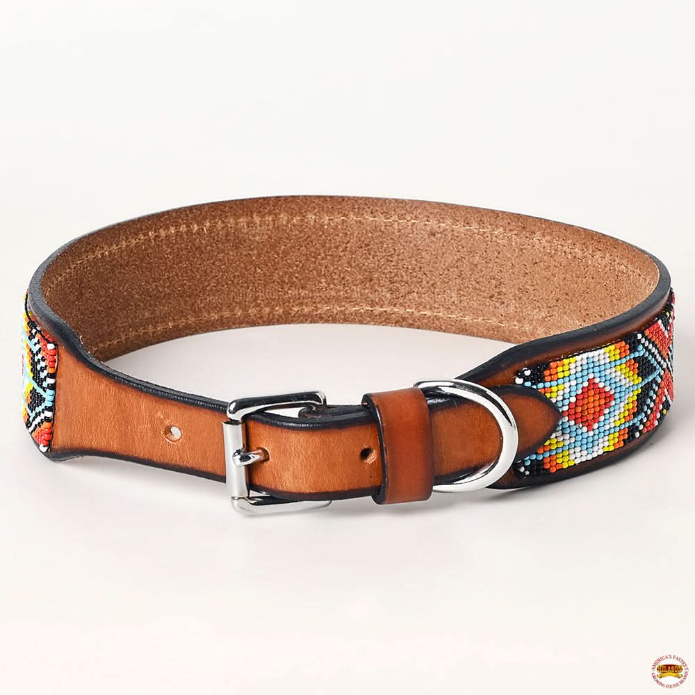 Hilason Western Style Heavy Duty Beaded American Leather Pet Dog Collar