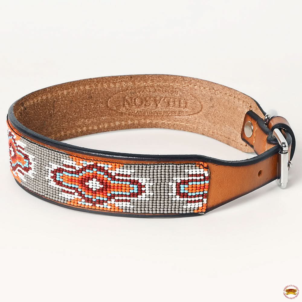 Hilason Western Style Heavy Duty Beaded American Leather Pet Dog Collar