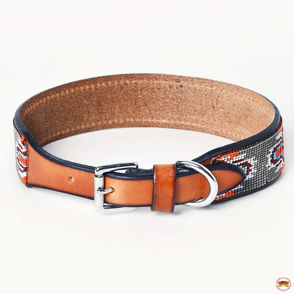 Hilason Western Style Heavy Duty Beaded American Leather Pet Dog Collar