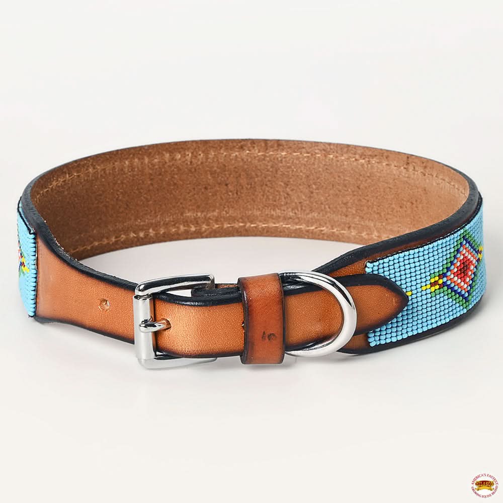 Hilason Western Style Heavy Duty Beaded American Leather Pet Dog Collar