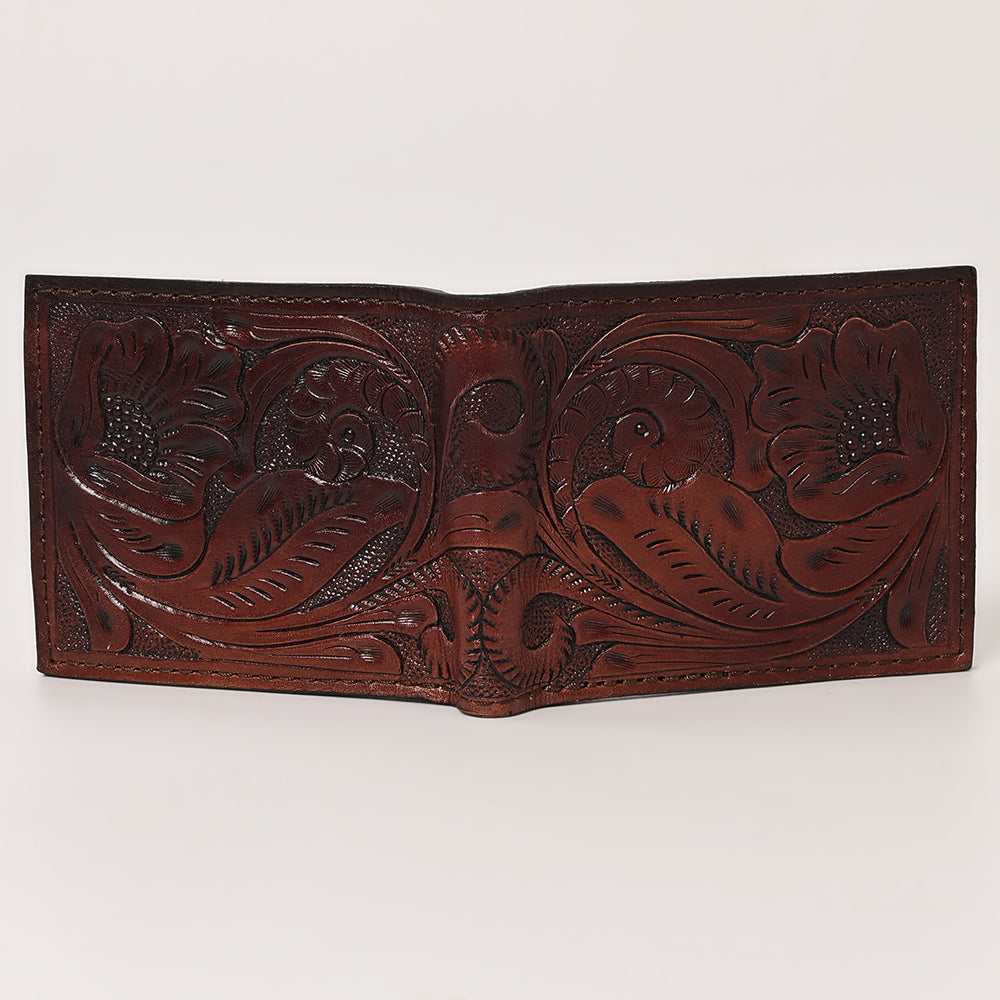 OHLAY Genuine Leather Hand Tooled Bifold Wallet bag western handbag purse