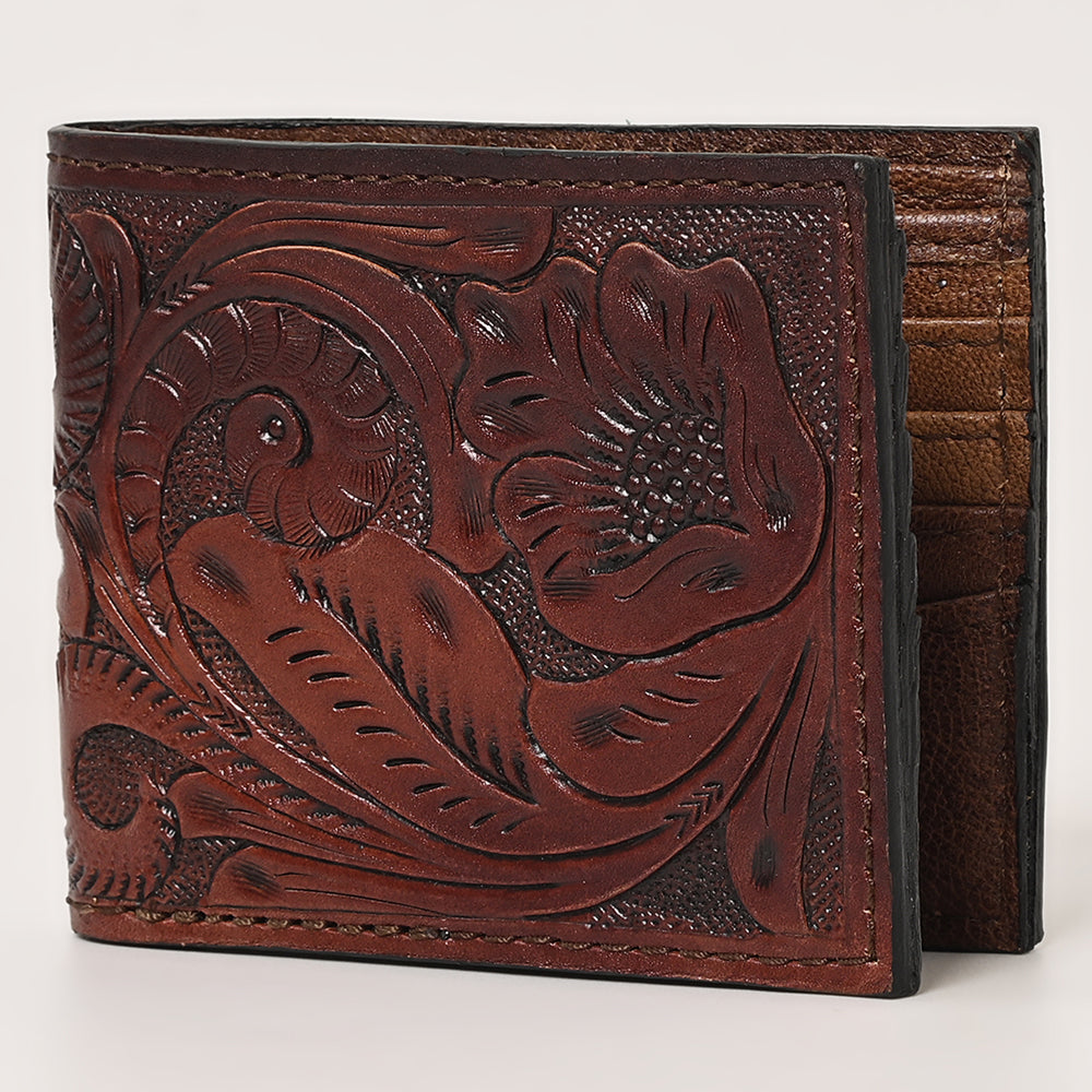 OHLAY Genuine Leather Hand Tooled Bifold Wallet bag western handbag purse