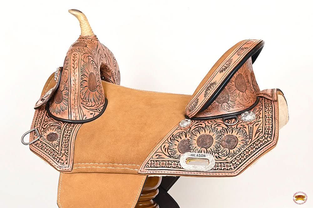 Hilason Western Horse Trail Barrel Floral Racing American Leather Saddle Tan