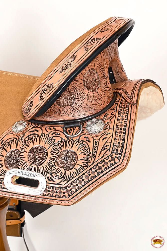 Hilason Western Horse Trail Barrel Floral Racing American Leather Saddle Tan