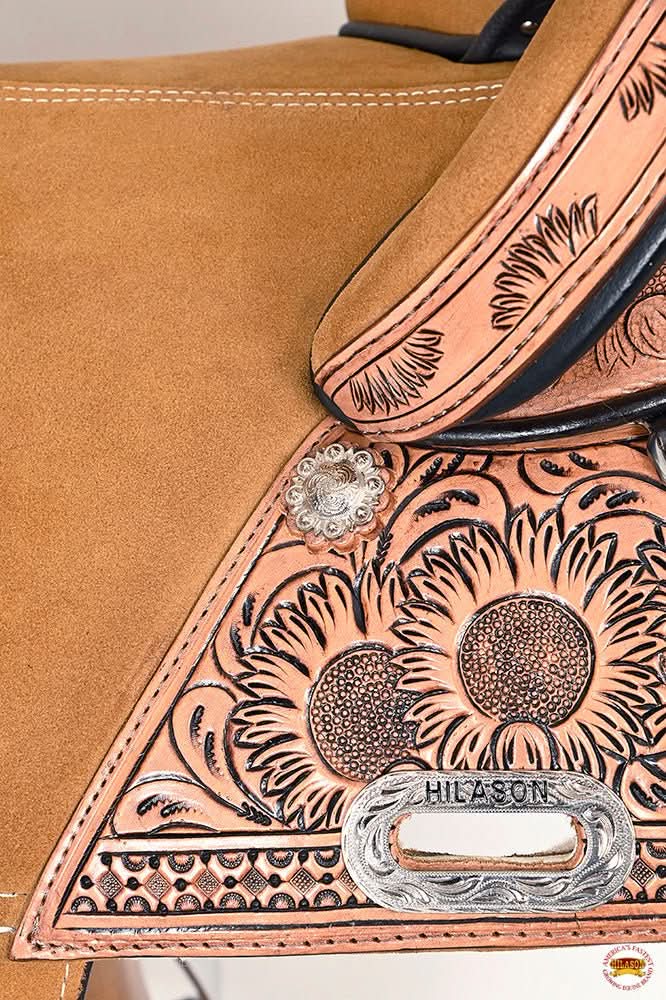 Hilason Western Horse Trail Barrel Floral Racing American Leather Saddle Tan