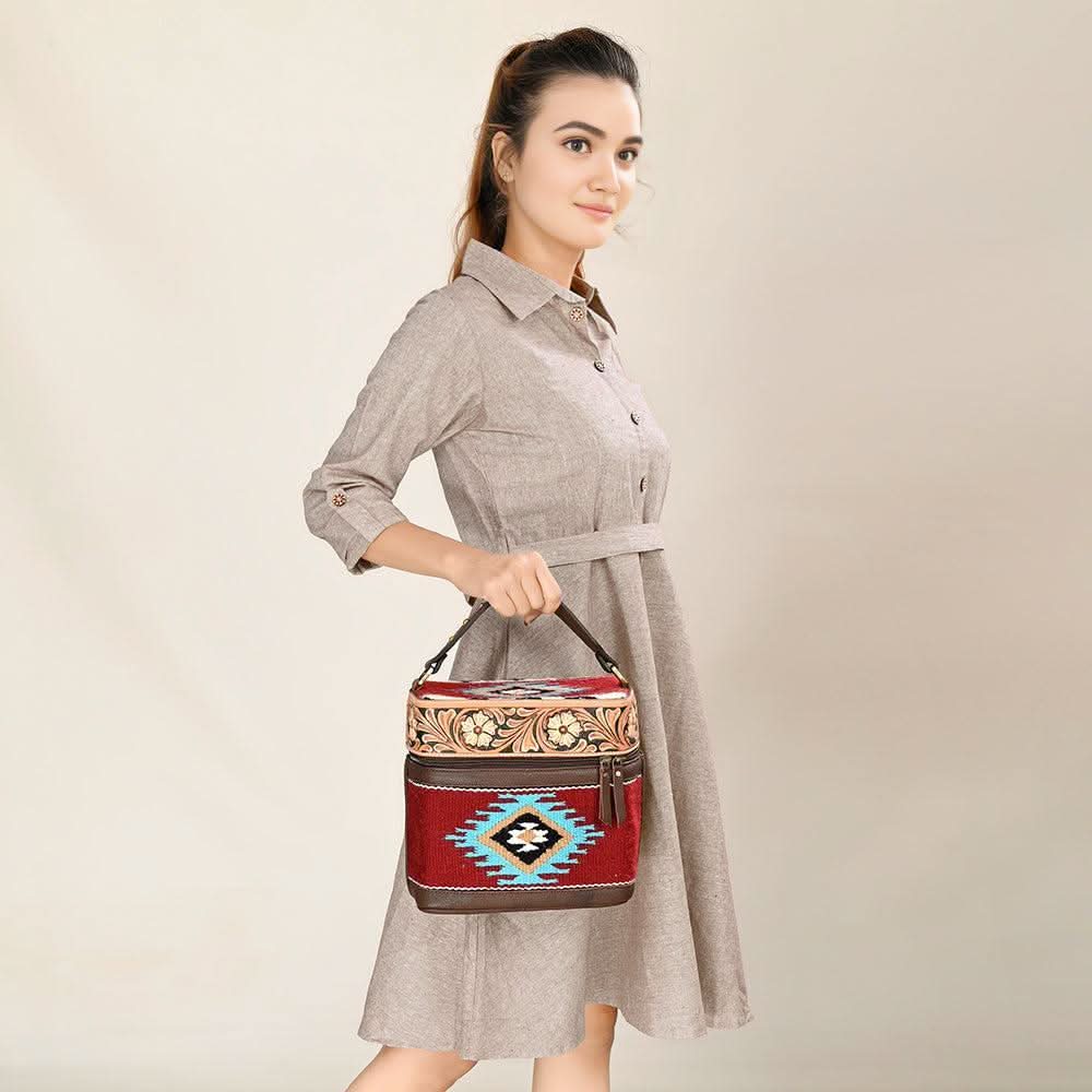 ADBGA427 American Darling Hand Tooled Saddle Blanket Genuine Leather Women Bag Western Handbag Purse