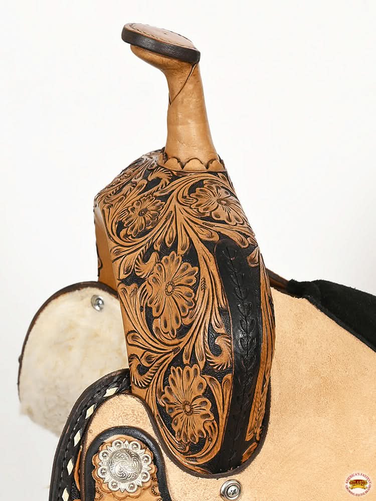 HILASON Western Horse Flex Tree Floral Trail Barrel Racing Genuine American Leather Saddle