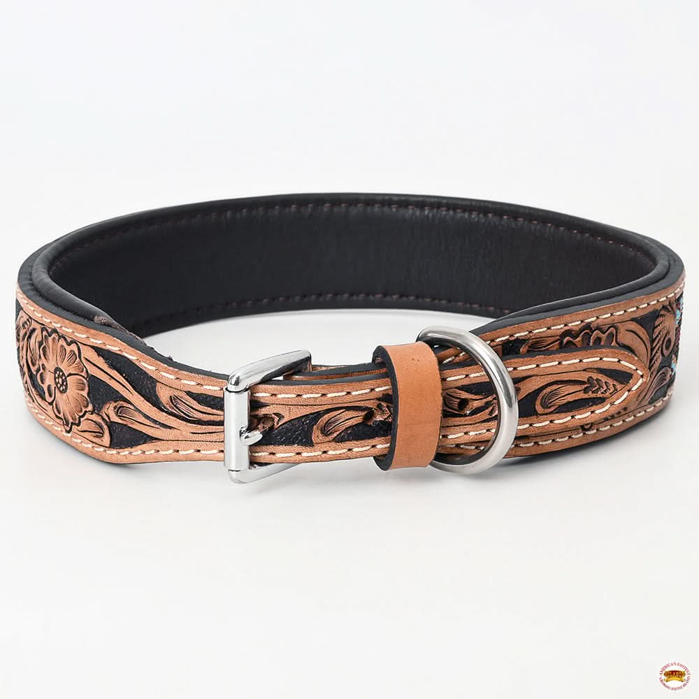 Hilason Western Style Heavy Duty Beaded American Leather Pet Dog Collar