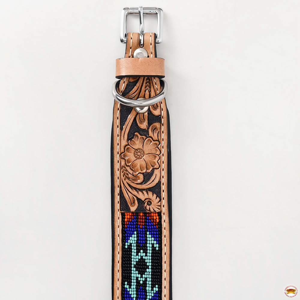 Hilason Western Style Heavy Duty Beaded American Leather Pet Dog Collar