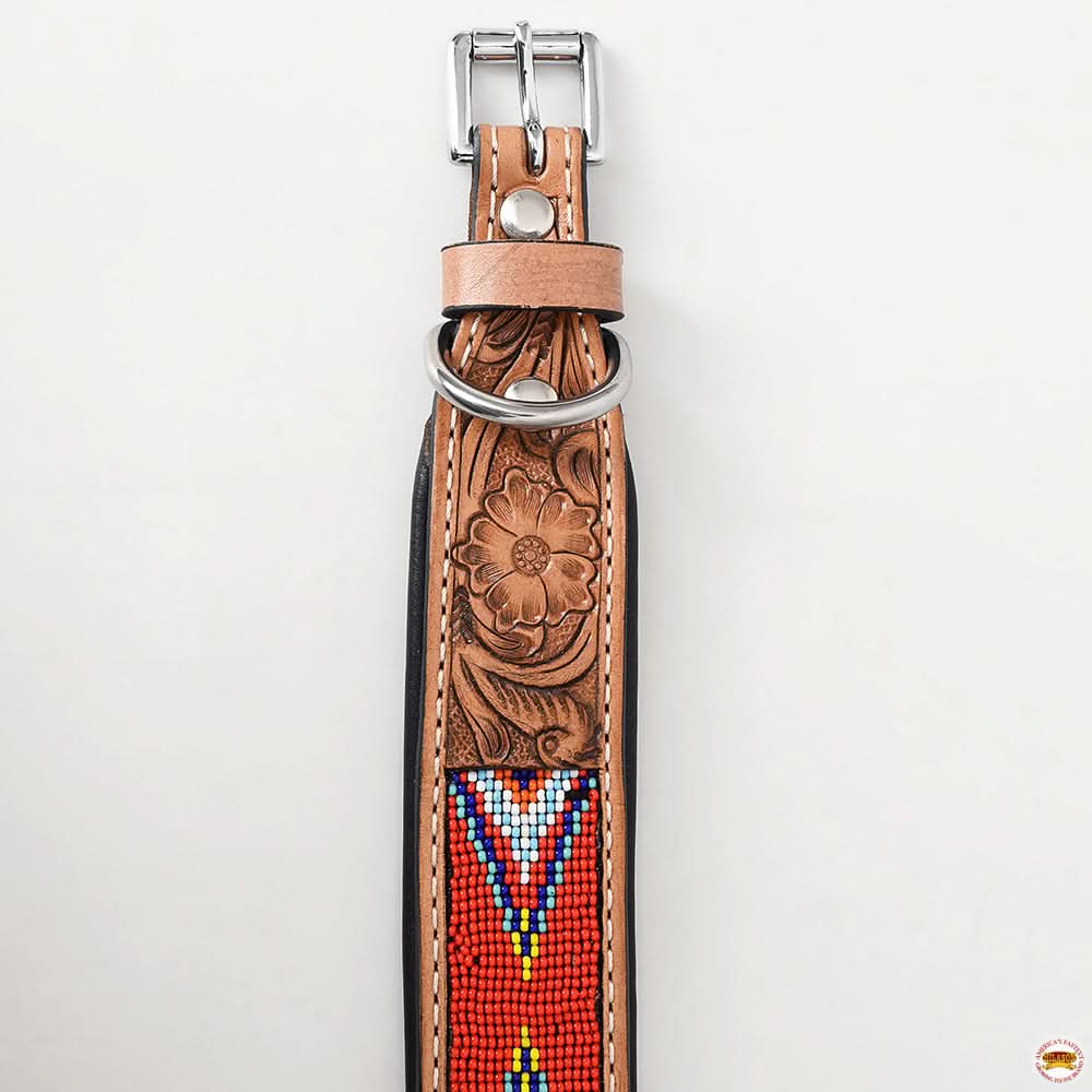 Hilason Western Style Heavy Duty Beaded American Leather Pet Dog Collar