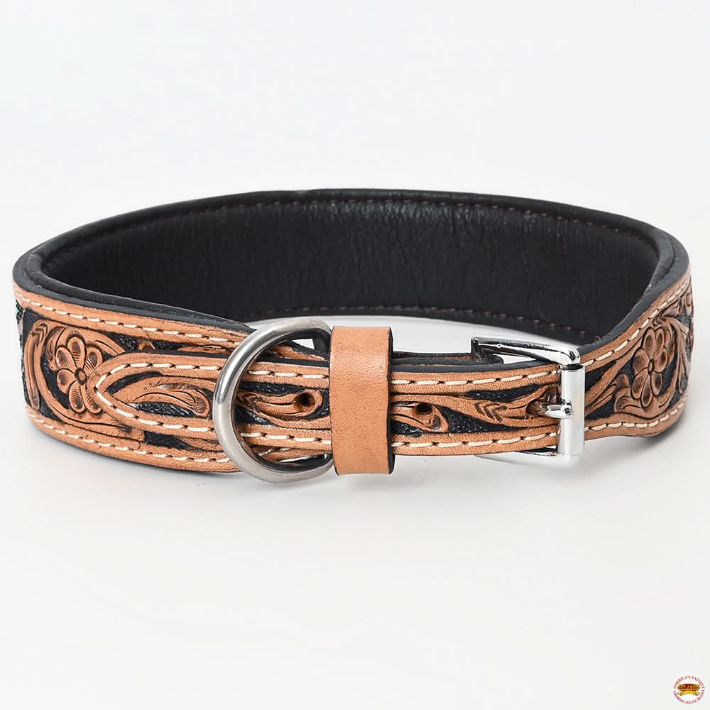 Hilason Western Style Heavy Duty Beaded American Leather Pet Dog Collar