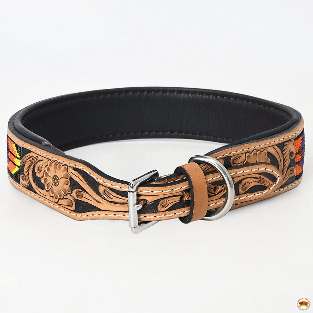Hilason Western Style Heavy Duty Beaded American Leather Pet Dog Collar