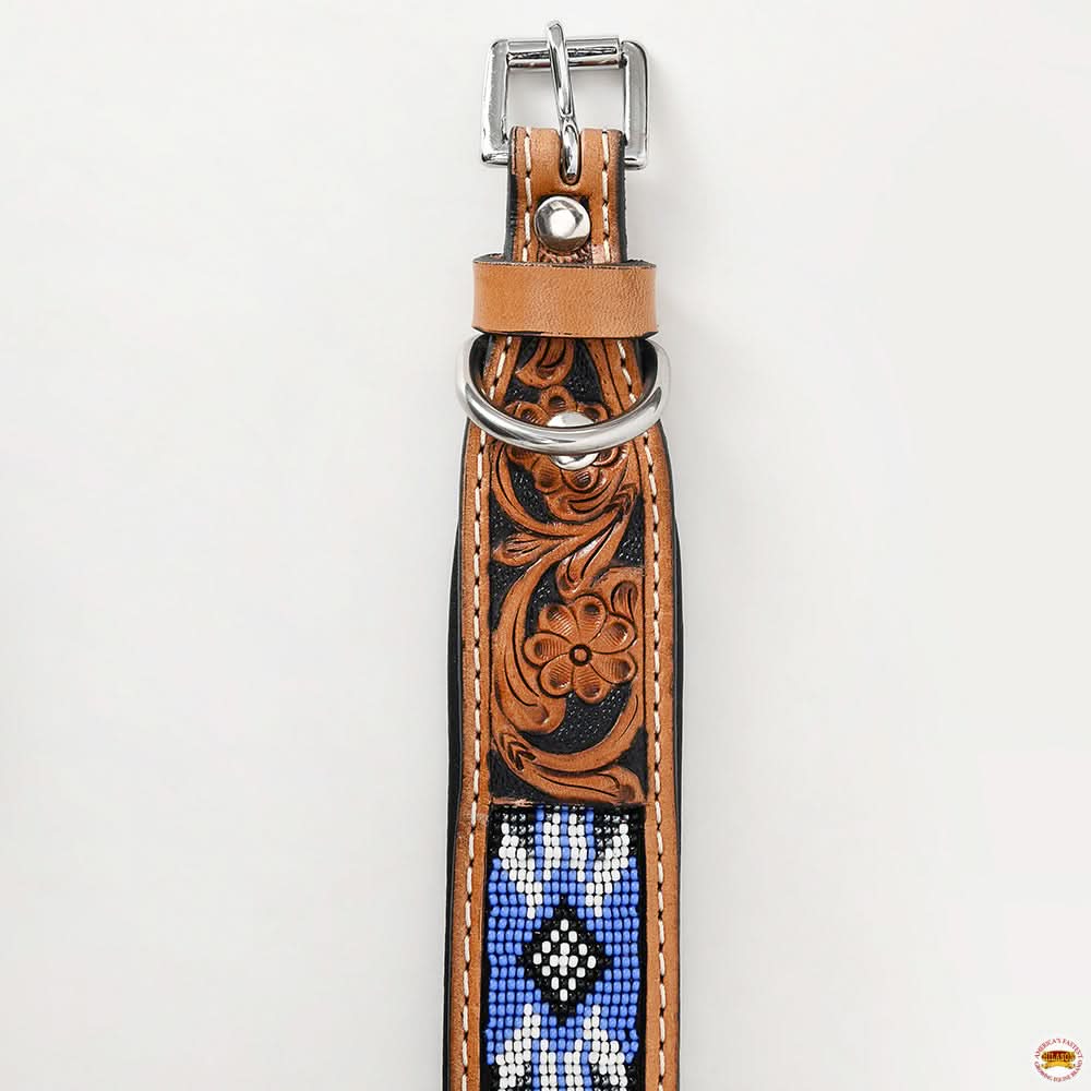 Hilason Western Style Heavy Duty Beaded American Leather Pet Dog Collar