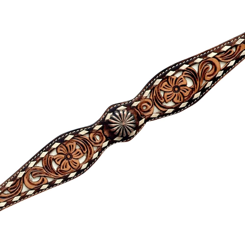 Hilason Horse Floral Hand Carved American Leather Breast Collar Headstall Concho Brown