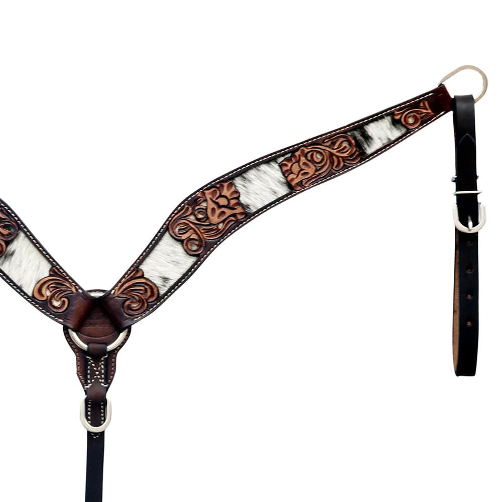 Hilason Horse Floral Hand Carved American Leather Breast Collar Headstall Brown