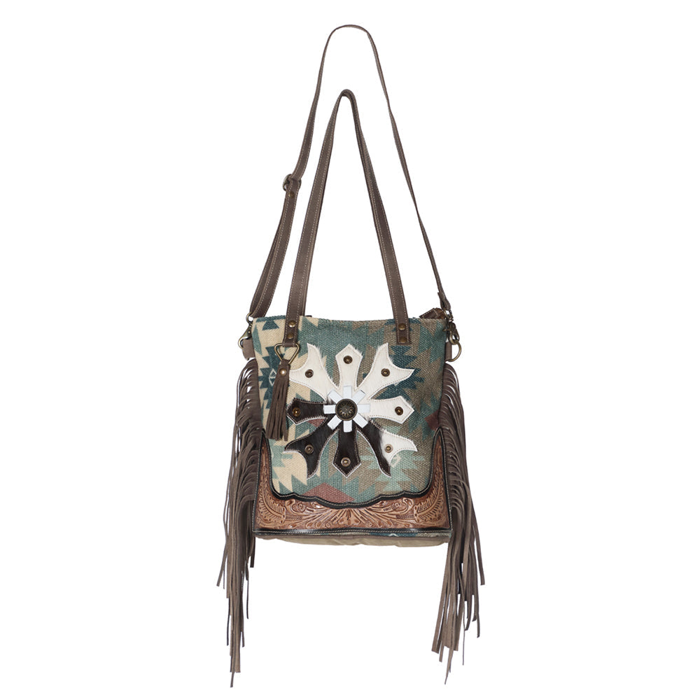 Ohlay Bags OHV180 Tote Hand Tooled Upcycled Canvas Hair-On Genuine Leather Women Bag Western Handbag Purse