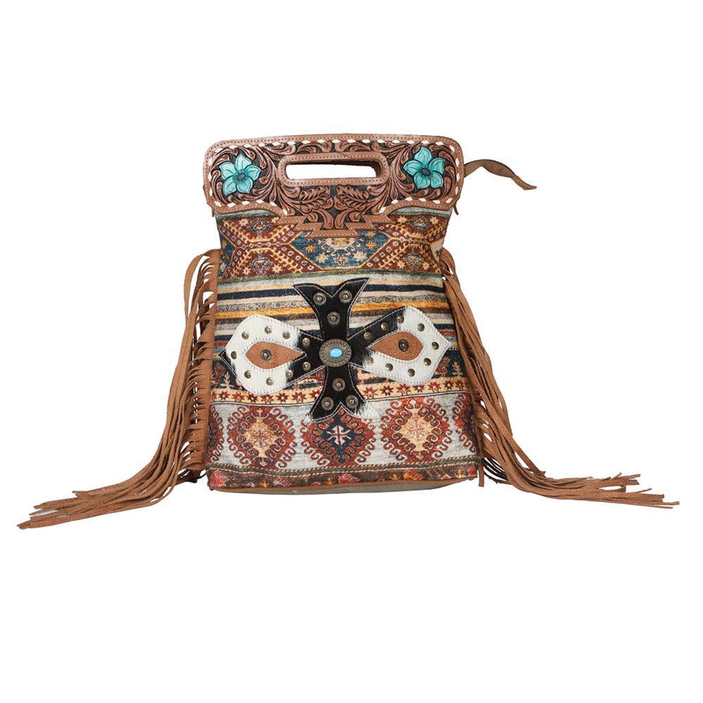 Ohlay Bags OHV206 Clutch Hand Tooled Upcycled Canvas Hair-On Genuine Leather Women Bag Western Handbag Purse