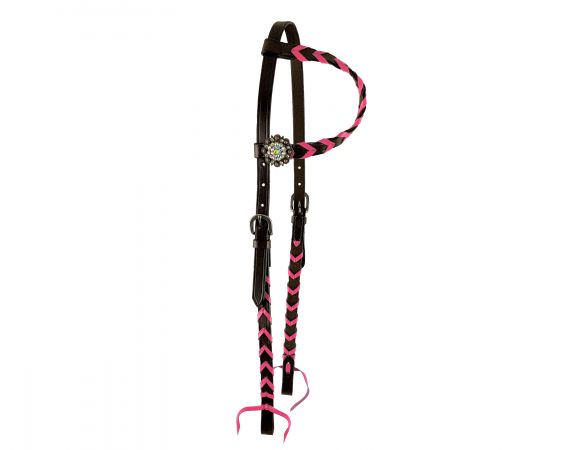 Argentina cow chocolate Leather one ear headstall with colorful Leather lacing