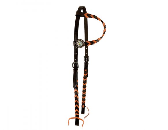 Argentina cow chocolate Leather one ear headstall with colorful Leather lacing