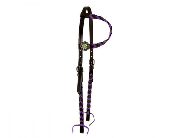 Argentina cow chocolate Leather one ear headstall with colorful Leather lacing