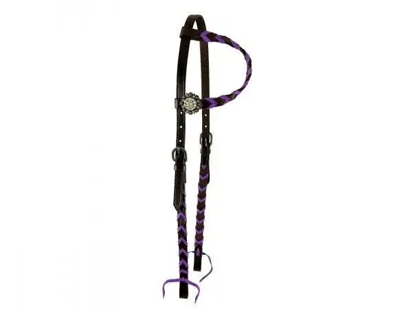 Argentina cow chocolate Leather one ear headstall with colorful Leather lacing