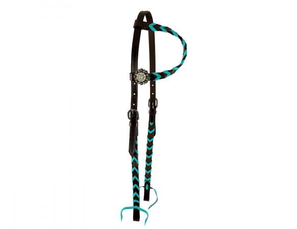 Argentina cow chocolate Leather one ear headstall with colorful Leather lacing