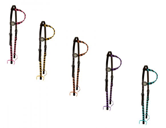 Argentina cow chocolate Leather one ear headstall with colorful Leather lacing