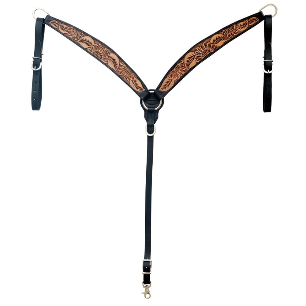 Hilason Horse Floral Hand Carved American Leather Breast Collar Headstall