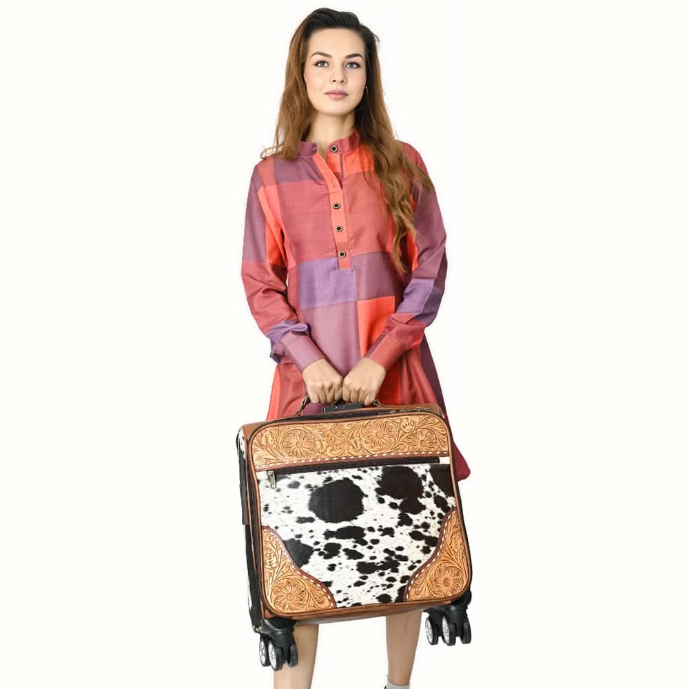 American Darling Travel Case Beautifully Hand Tooled Hair-On Genuine Leather women bag western handbag purse
