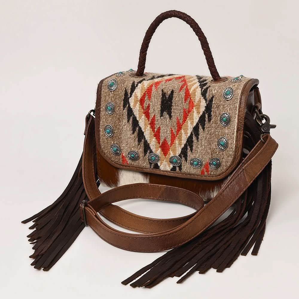 American Darling Briefcase Saddle Blanket Hair On Genuine Leather women bag western handbag purse