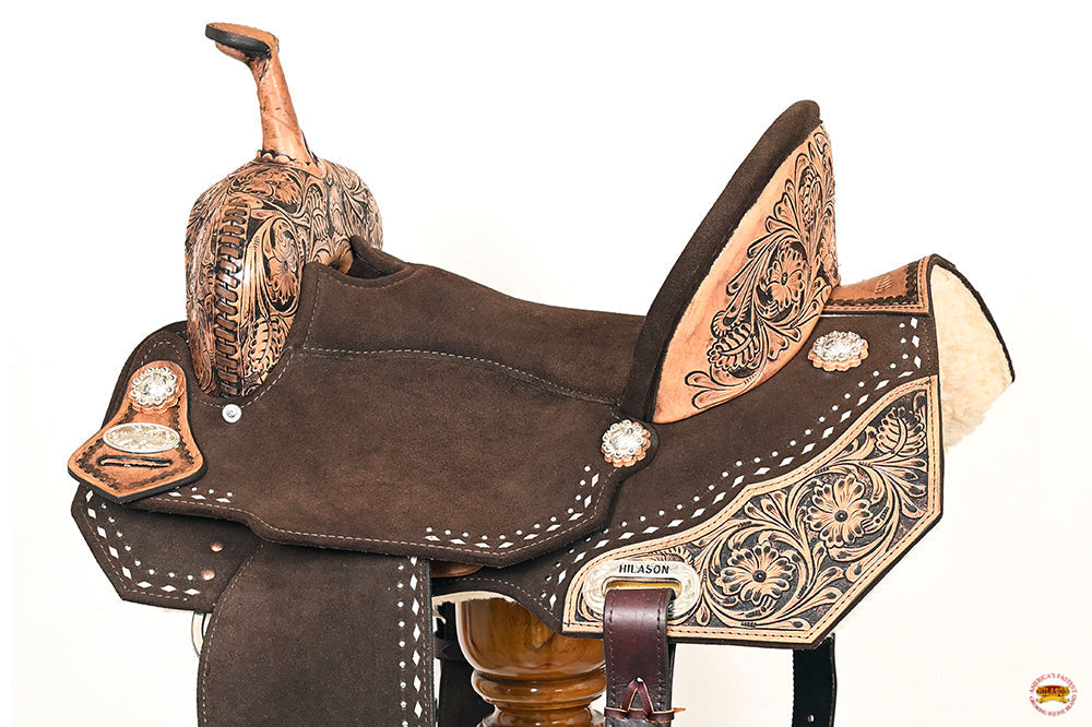 16 In Hilason Flex Tree Western Horse Floral Trail Barrel American Leather Saddle Black