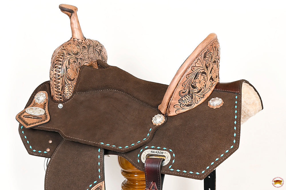 16 In Hilason Flex Tree Western Horse Buckstitch Floral Trail Barrel American Leather Saddle Brown