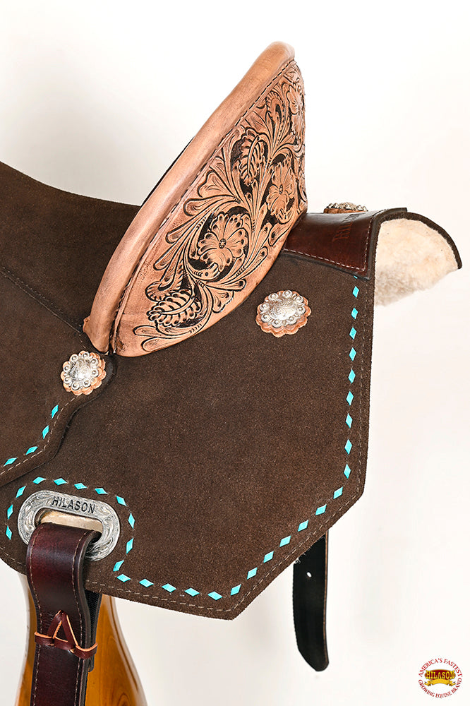 16 In Hilason Flex Tree Western Horse Buckstitch Floral Trail Barrel American Leather Saddle Brown