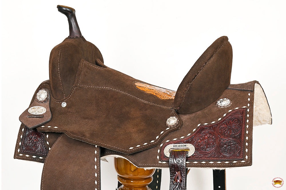 16 In Hilason Flex Tree Western Horse Buckstitch Floral Trail Barrel American Leather Saddle Brown